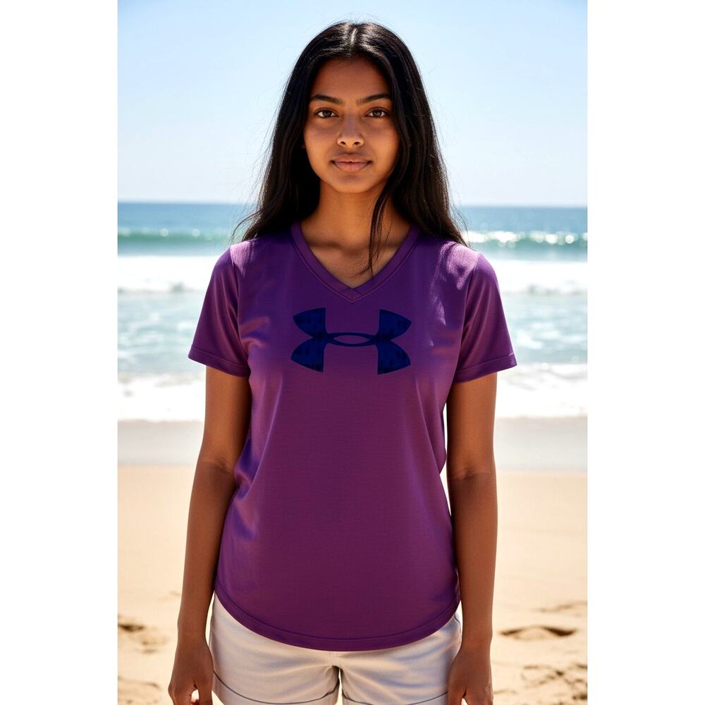 UNDER ARMOUR Big Girls Purple HeatGear Active T-Shirt - Size: Large Youth